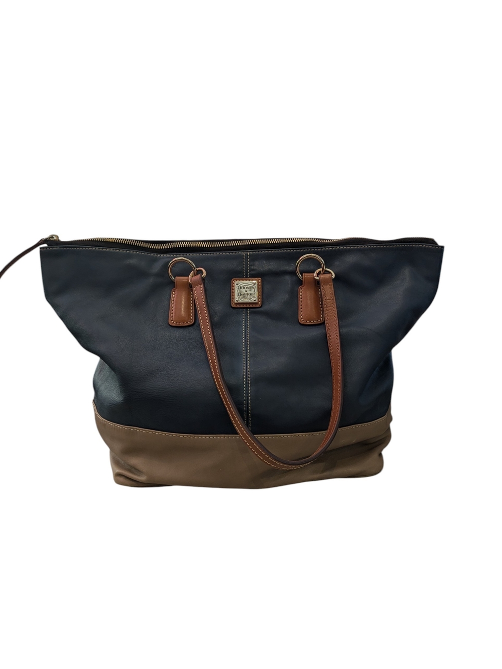 WOMEN’S DOONEY & BOURKE NAVY BLUE TAUPE LEATHER LARGE TOTE BAG